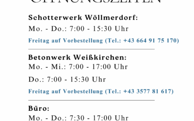 Unsere aktuellen Öffnungszeiten!